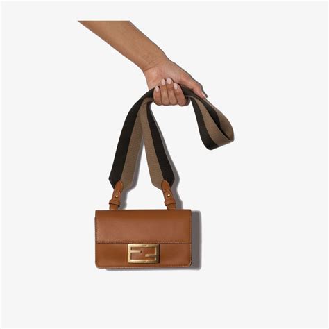 Flat baguette leather handbag Fendi Brown in Leather 